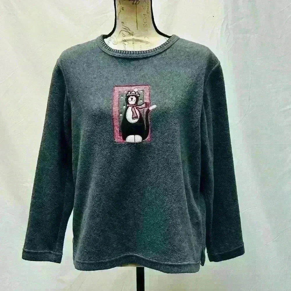 AVALON Womens Cat & Mouse Christmas Sweater Sz
M Gray - Picture 3 of 12